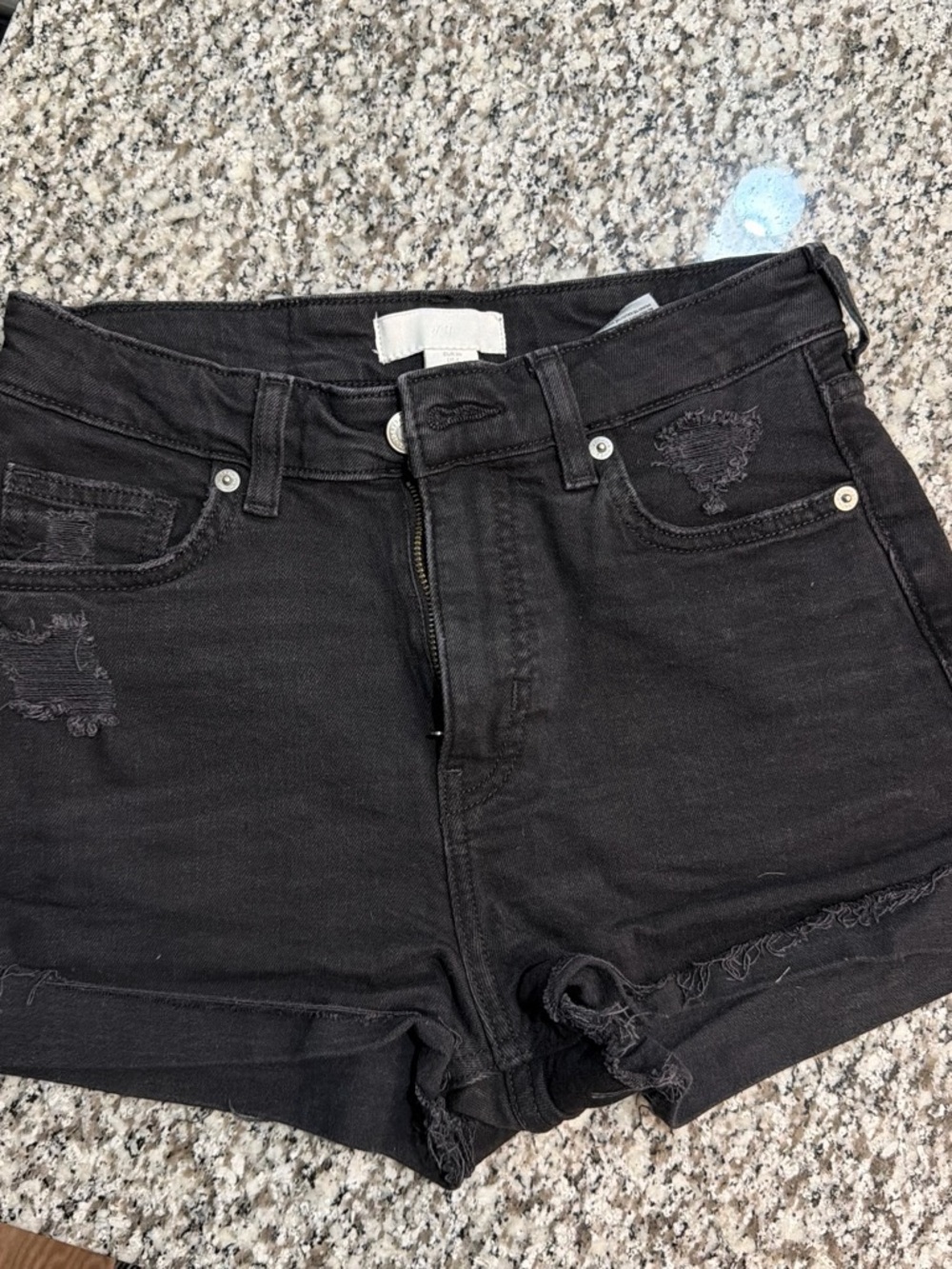 H&M Black Distressed High-Rise Jean Shorts